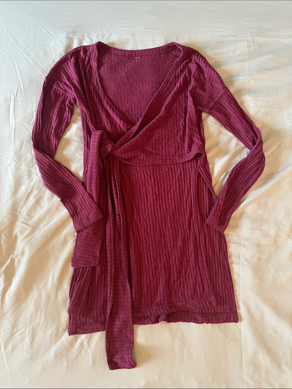 Free People Ribbed Sweater Wrap Tunic in Deep Berry